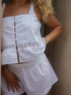 Airy Poplin Buttoned Top White