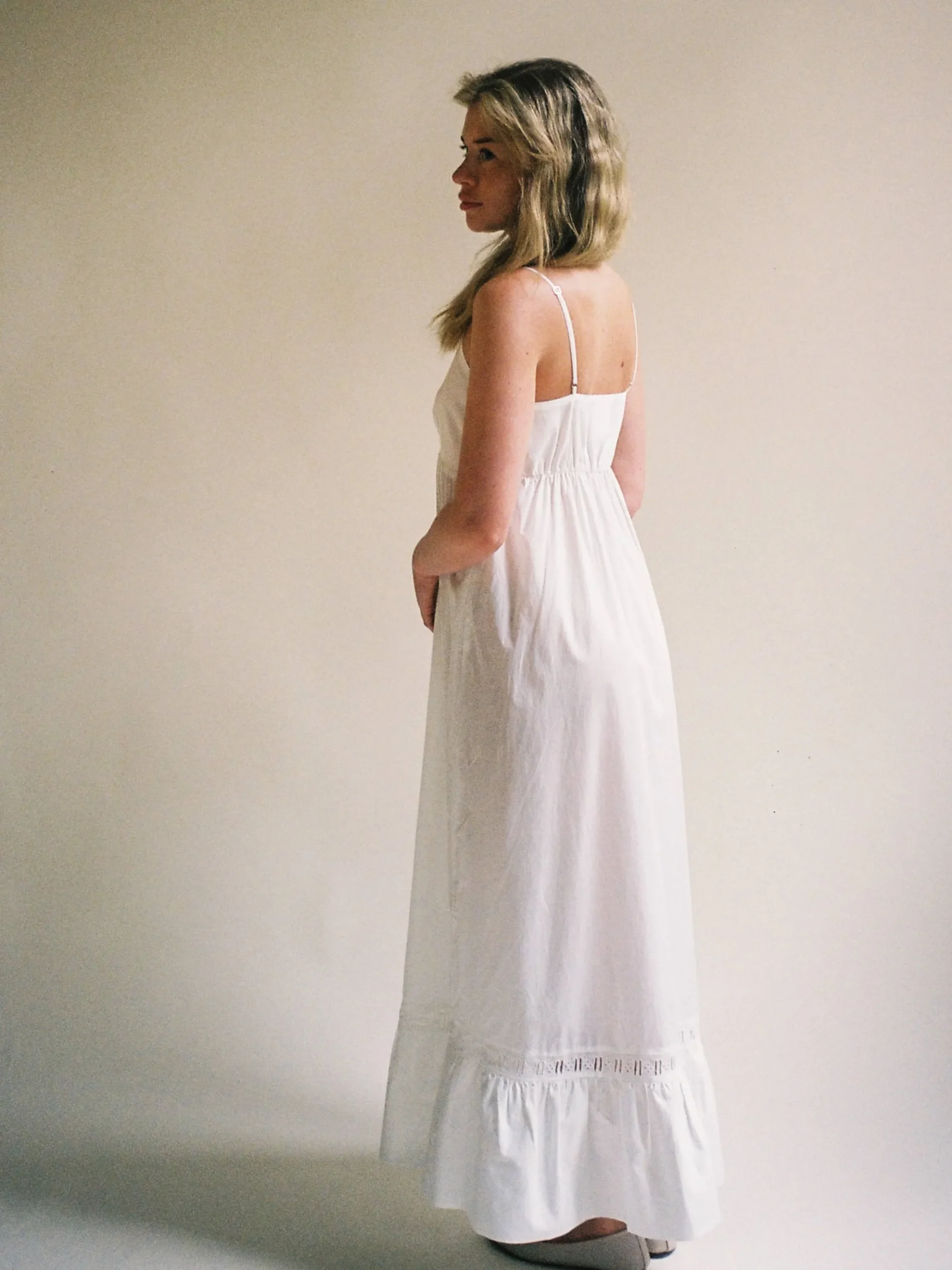 Airy Poplin Midi Dress White