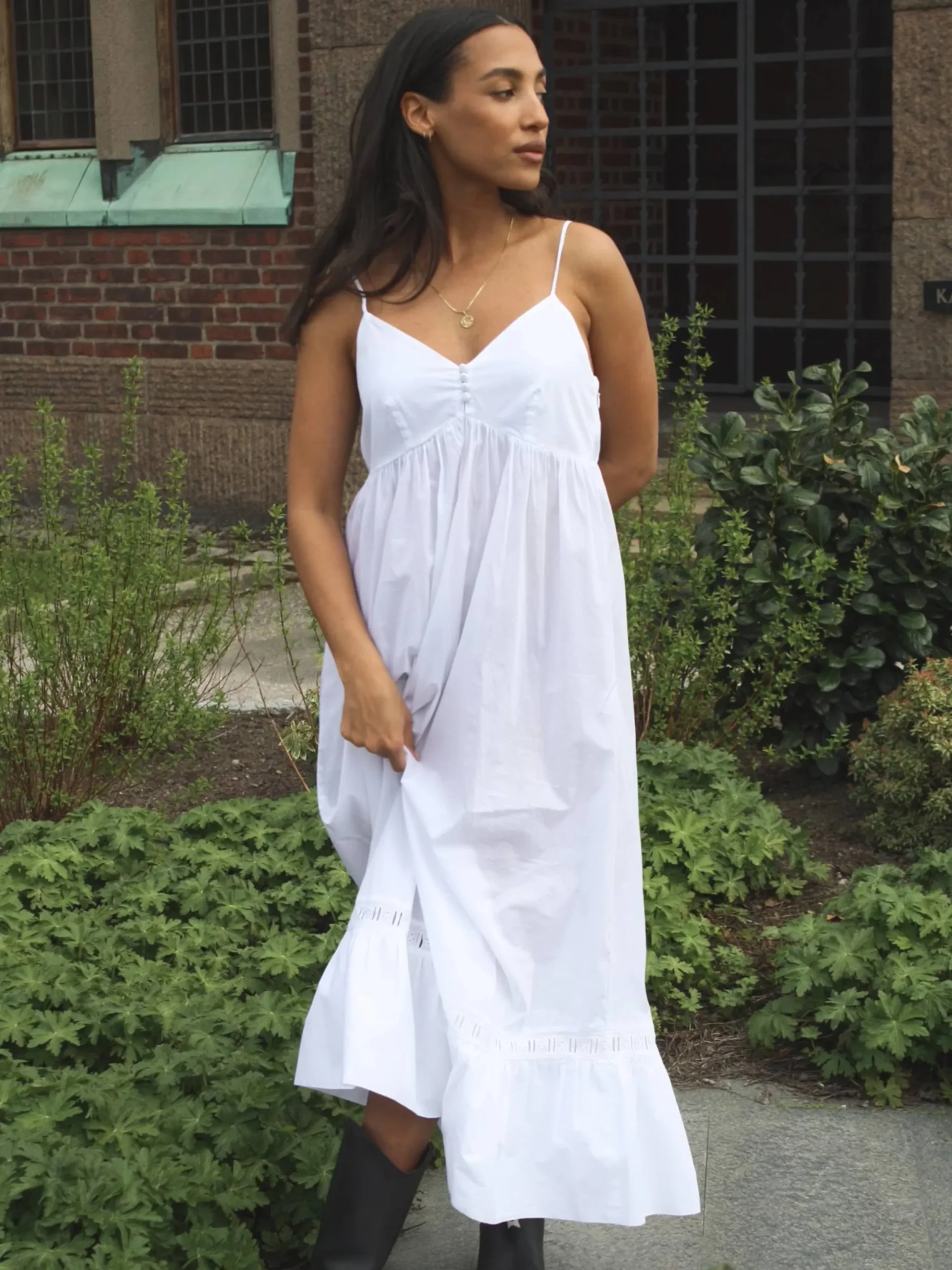 Airy Poplin Midi Dress White