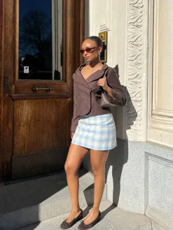 Brunch Mini Skirt Blue Plaid