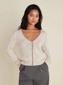 Contrast V-neck Cardigan Ivory