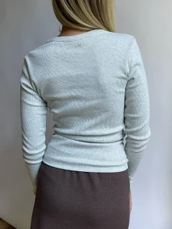 Daily Long Sleeve Top Ribbed Grey Melange