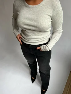 Daily Long Sleeve Top Ribbed Grey Melange