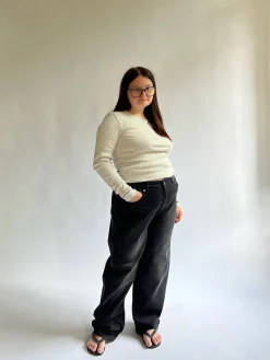 Daily Long Sleeve Top Ribbed Grey Melange