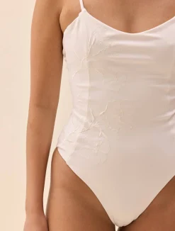 Embroidered Essential Swimsuit Cream