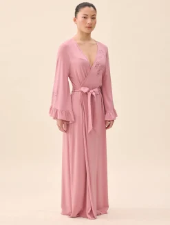 Go Slow Embroidered Robe Dusty Pink
