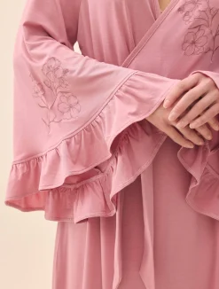 Go Slow Embroidered Robe Dusty Pink