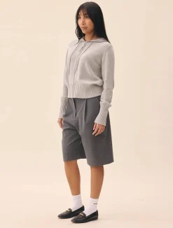 Knitted Zip Hoodie Light Grey