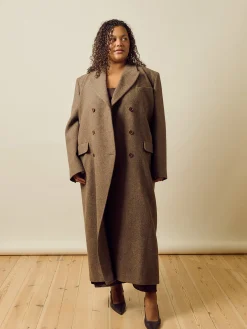 Long Wool Coat Brown Herringbone