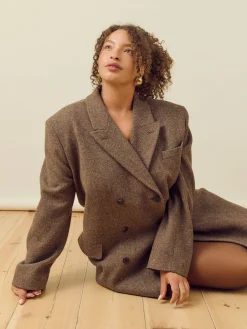 Long Wool Coat Brown Herringbone