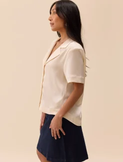 Satin Short Sleeve Blouse Ivory