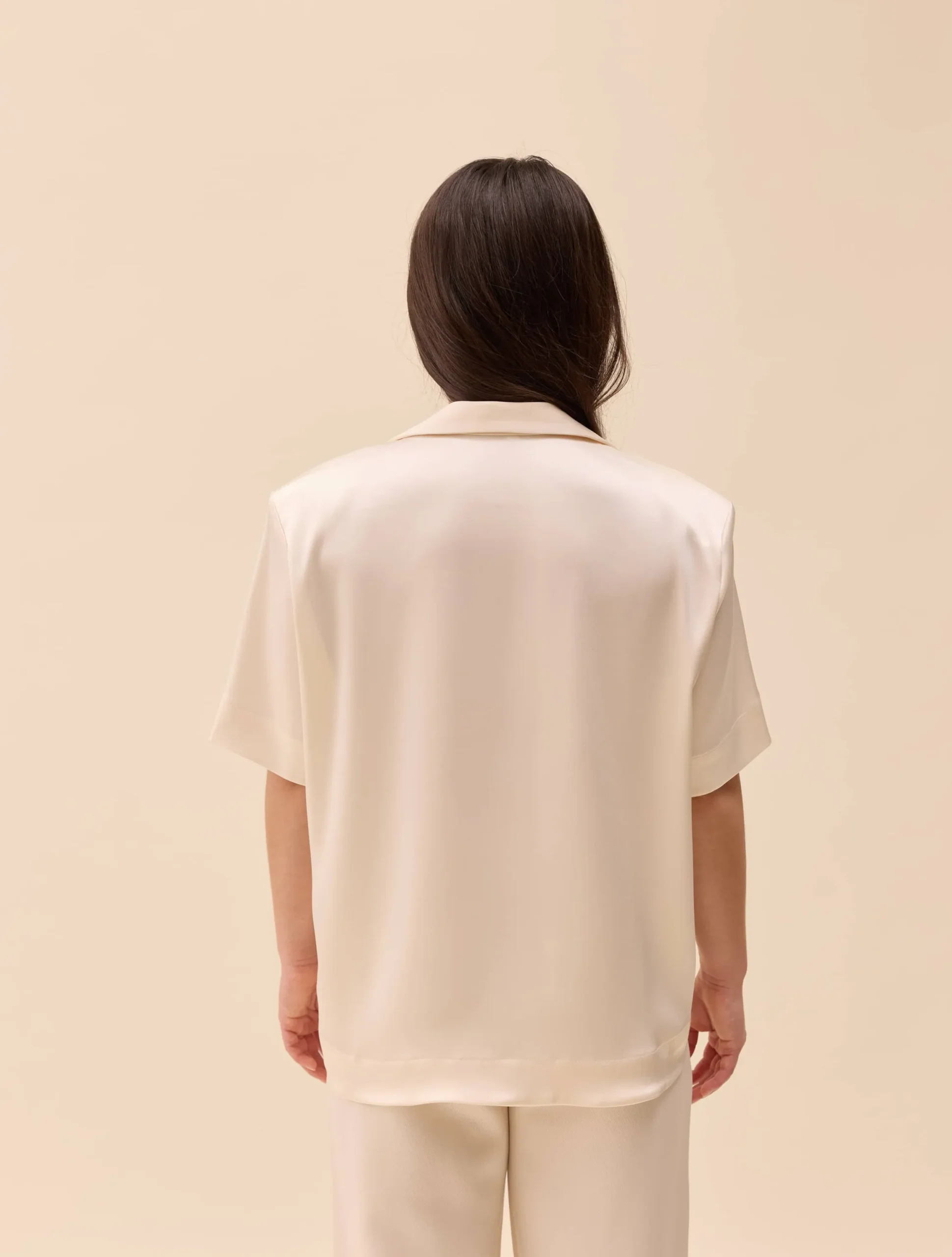 Satin Short Sleeve Blouse Ivory