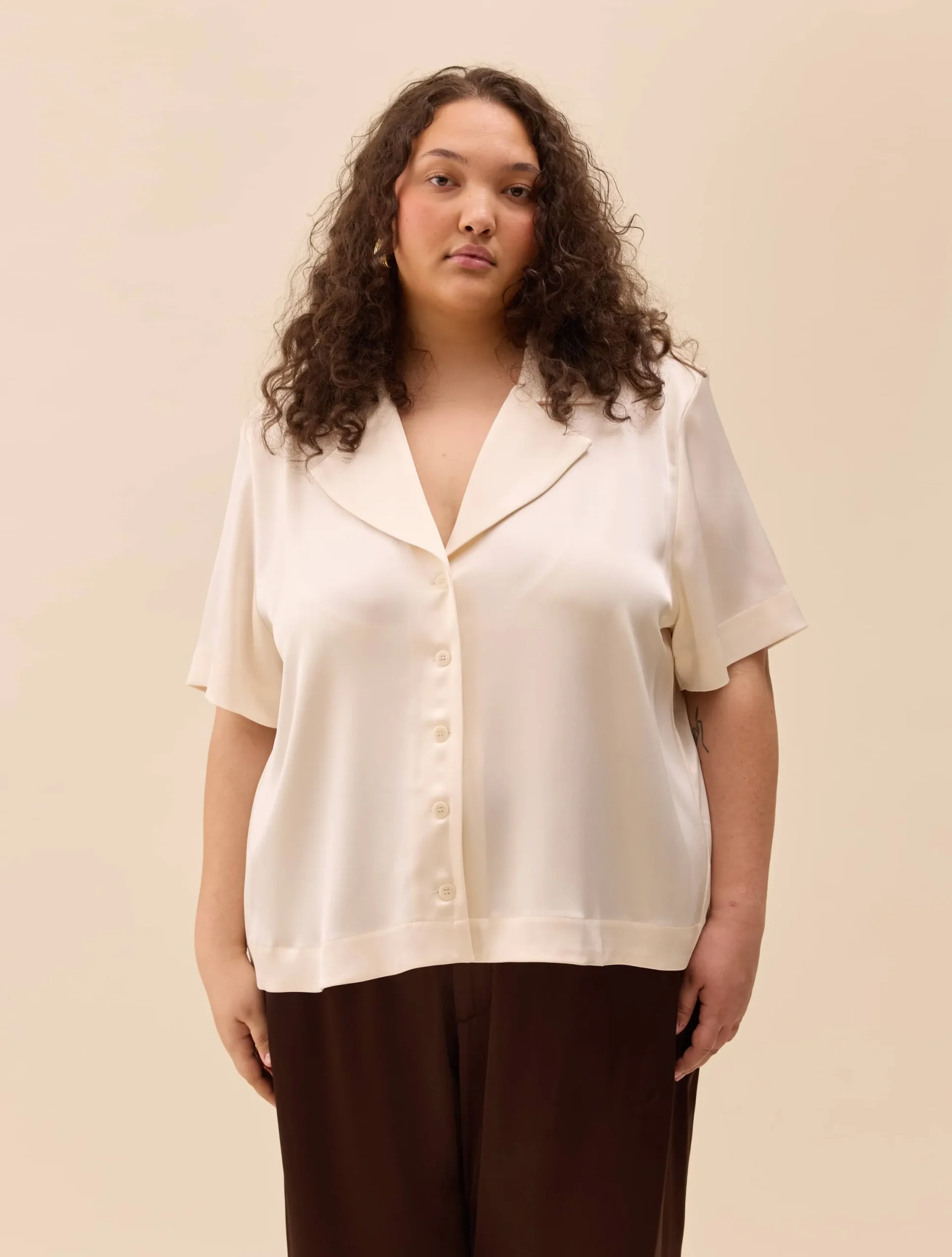 Satin Short Sleeve Blouse Ivory