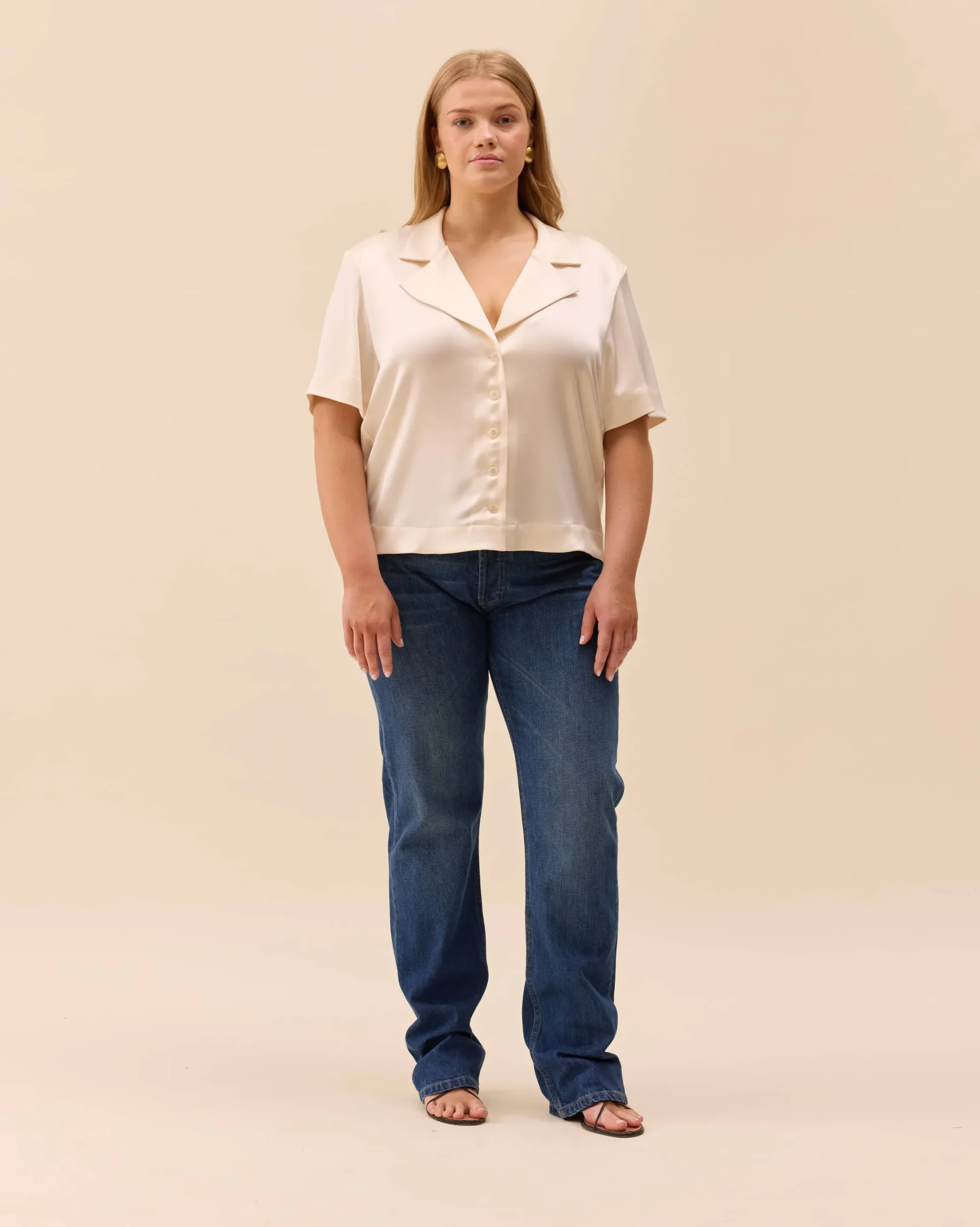Satin Short Sleeve Blouse Ivory