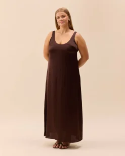 Satin Viscose Dress Dark Mocha