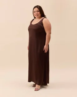 Satin Viscose Dress Dark Mocha
