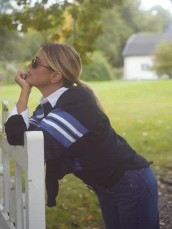 Striped Sleeve Crewneck Blue