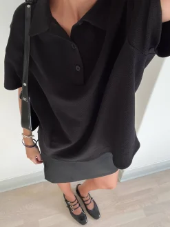 Textured Polo Top Black