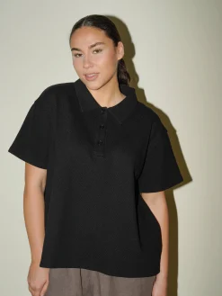 Textured Polo Top Black