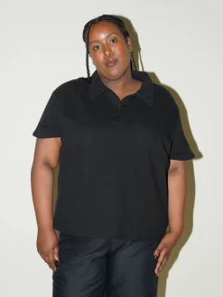Textured Polo Top Black