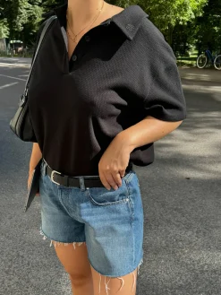 Textured Polo Top Black