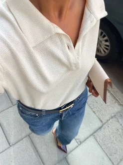 Textured Polo Top Cream