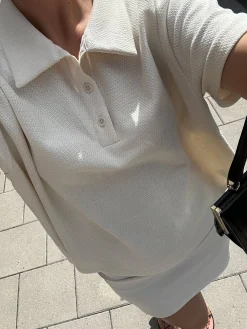 Textured Polo Top Cream