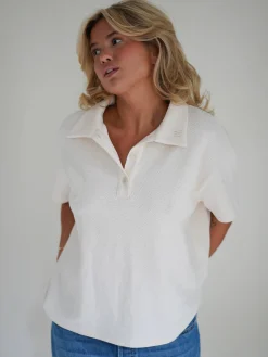 Textured Polo Top Cream