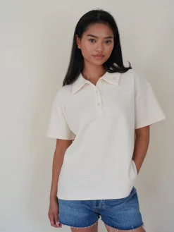 Textured Polo Top Cream